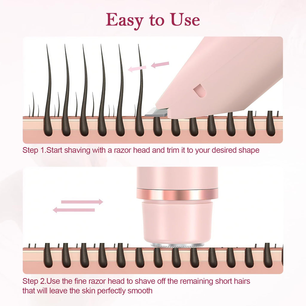 GlossLuxe Bikini Trimmer for Women, 2-in-1 Dual Head Shaver Women, IPX7 Waterproof Gentle Electric Razors for Sensitive Areas, Cordless Hair Removal for Shower & Travel, Holiday Gift (Pink)