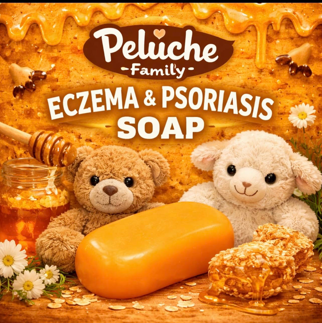 Peluche Family Natural Oatmeal & Honey Soap Bar for Kids and Adults-Eczema, All Natural Dermatitis, Psoriasis Treatment for Dry Itchy Sensitive Skin Relief, Anti-Itch.