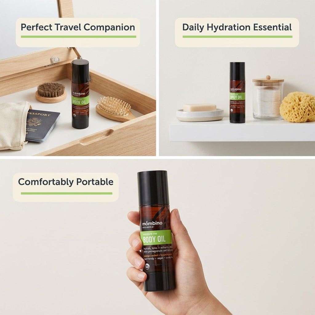 Mambino Organics Moisture Me Body Oil, Skincare Essential, Shea Butter Infused, Fast-Absorbing, Non-Greasy, Soothing Aroma, 2 fl oz