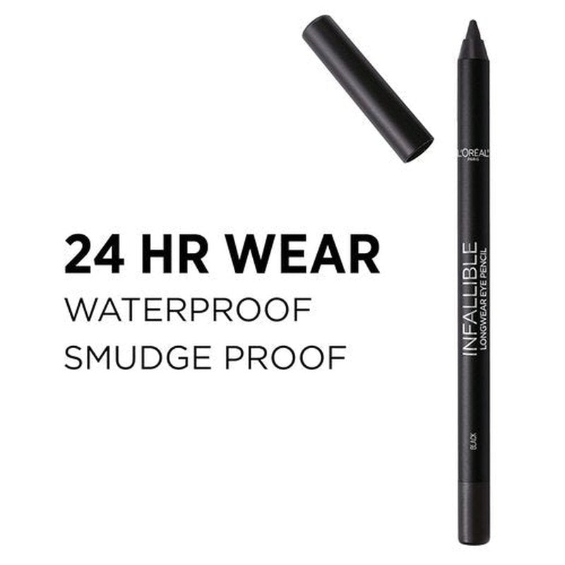 L'Oreal Paris Infallible Pro-Last Pencil Eyeliner - Waterproof, Smudge-Resistant, Easy Application, Black, 0.042 oz.
