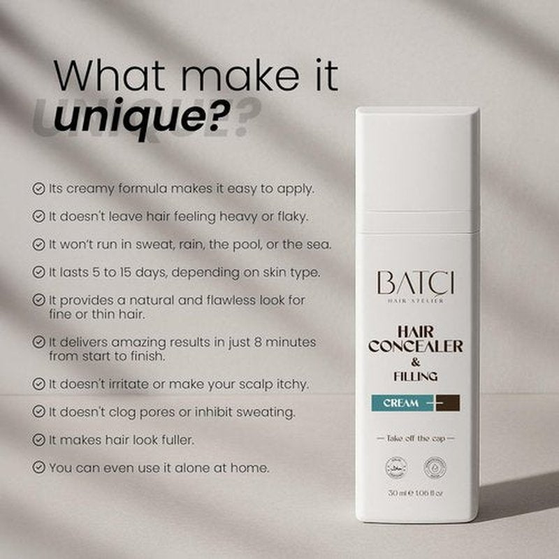 Batci Hair Concealer Cream - Non-Fiber Scalp Concealer for Thinning Hair & Bald Spots | Sweat/Water Resistant, 1 fl oz (30ml)