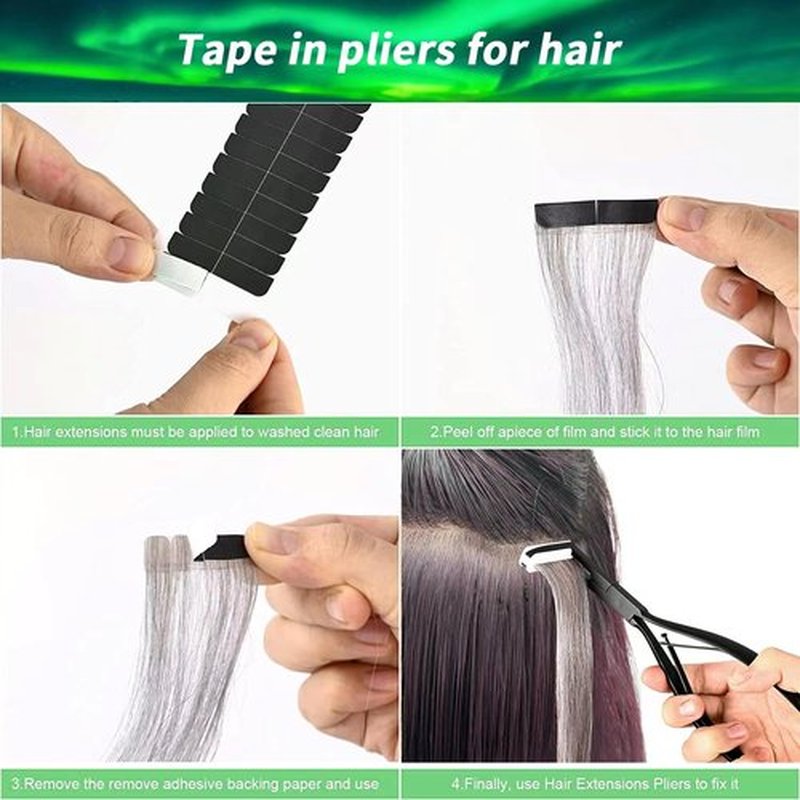 Hair Extensions Tools Kit Tape in Hair Sealing Pliers Tool Kit, Professional Flat Surface Sealing Hair Extension Plier Tools with Double Sided Replacement Adhesive Hair Extension Tape Tabs