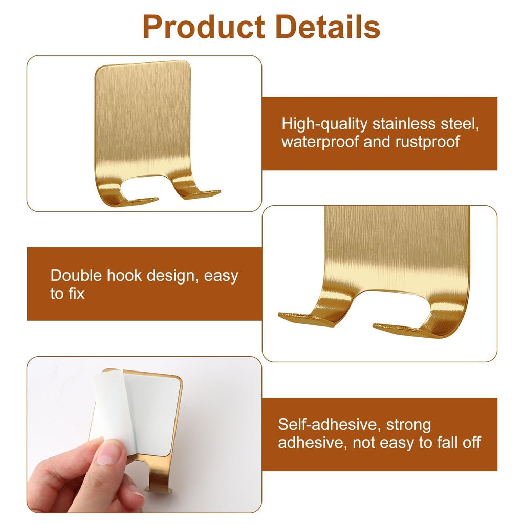 4 Pcs Gold Razor Loofah Holder for Shower Self Adhesive Waterproof Shaver Hooks Waterproof for wall Metal Heavy Duty Utility Storage Hanger Hooks Holder for Towels Accessories Kitchen Bathroom (Gold)