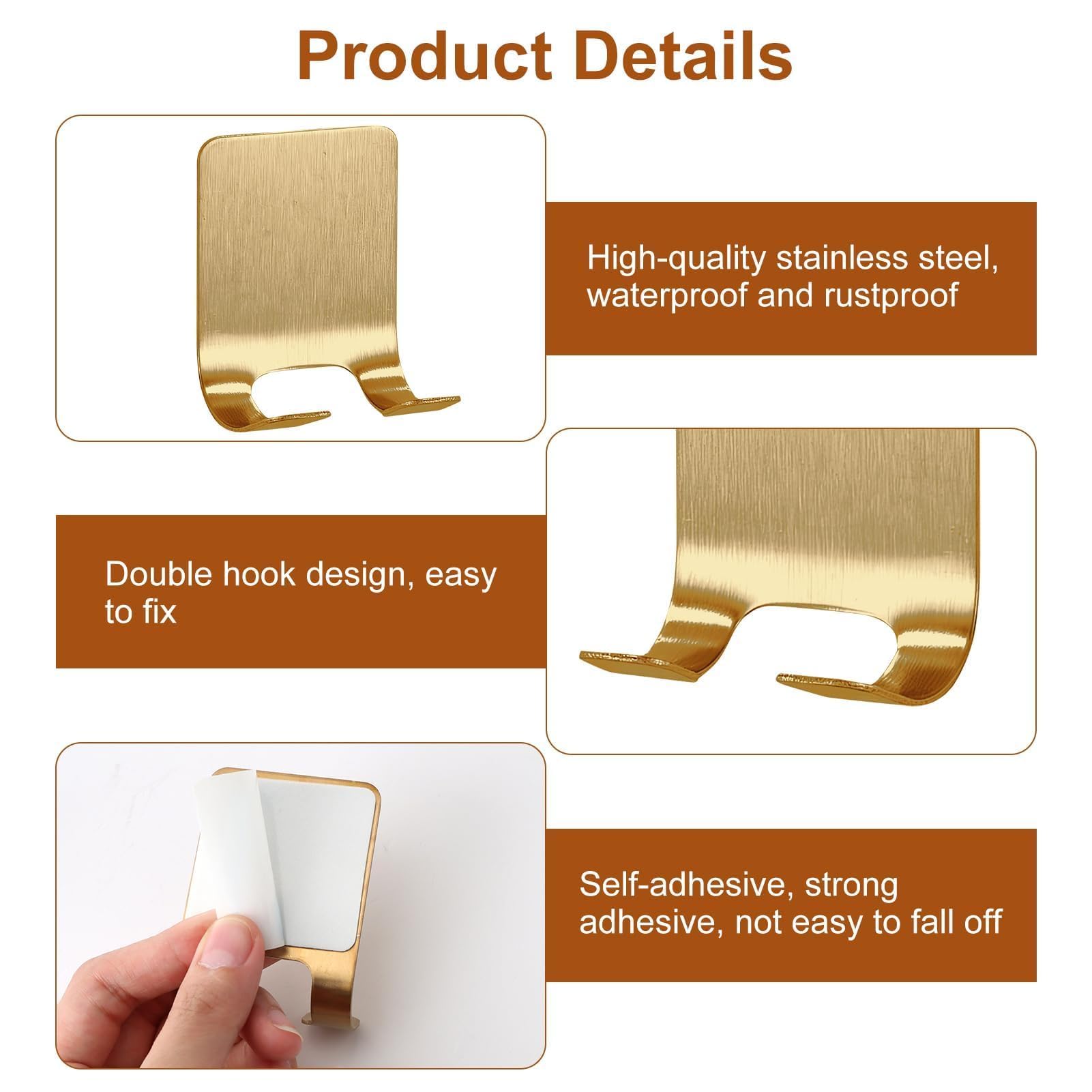 4 Pcs Gold Razor Loofah Holder for Shower Self Adhesive Waterproof Shaver Hooks Waterproof for wall Metal Heavy Duty Utility Storage Hanger Hooks Holder for Towels Accessories Kitchen Bathroom (Gold)