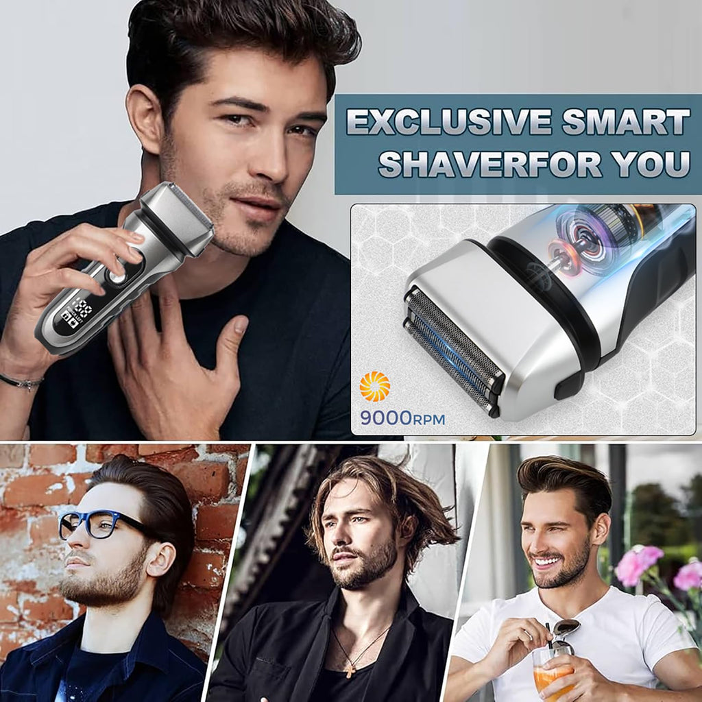 Electric Razor for Men, 2 Floating Blade LED Display Foil Face Shaver, Waterproof Wet & Dry Electric Razor for Smooth Skin with 60min Battery Runtime, USB-C Fast Rechargeable