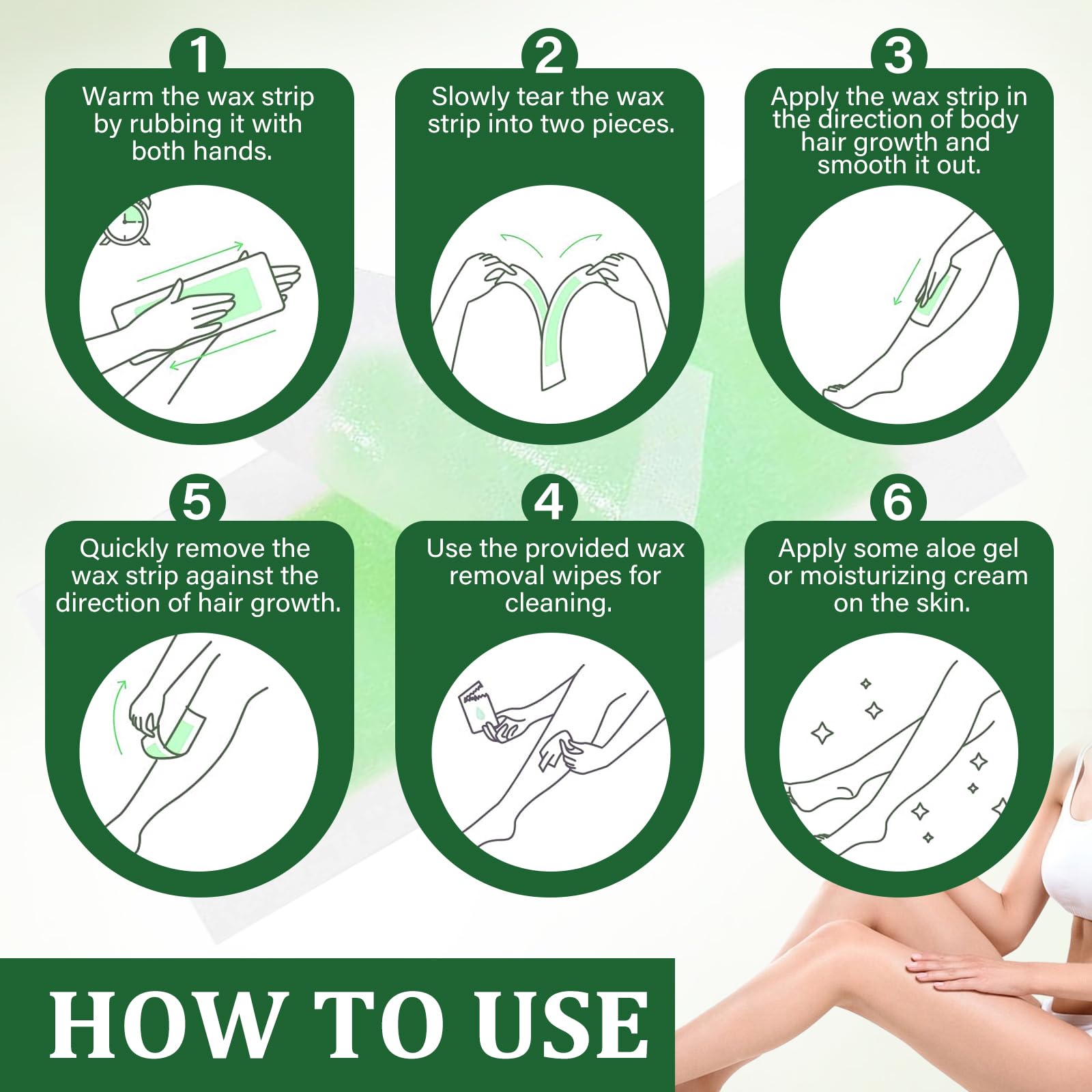 Wax Strips For Hair Removal, Waxing Kit For Women, Wax strins Hvpoalleraenic Facial Hair Removal for WomenAnd Men, Waxing Hair Removeal Kit with 80 PCS +4Calming Oil Wipes(Green, Pack of 80)