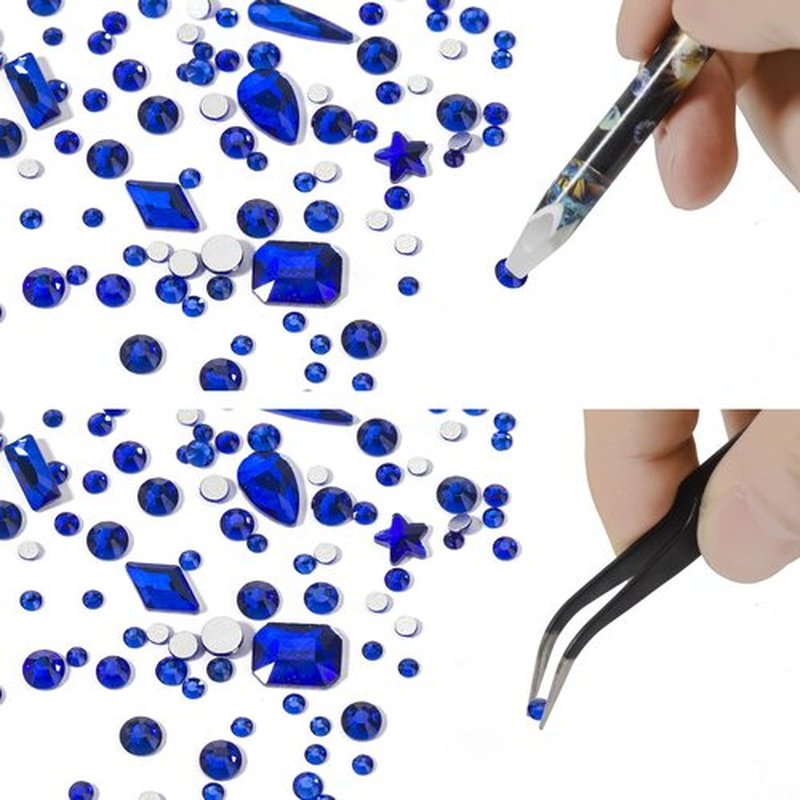 Nail Rhinestones Kit Round Flat Back Rhinestones 1500Pieces Multi Shape Blue Nail Gems 10ml Gel Nail Glue with Nail Crystals Diamonds Jewelry Rhinestones for Nail Design DIY Crafts Decoration