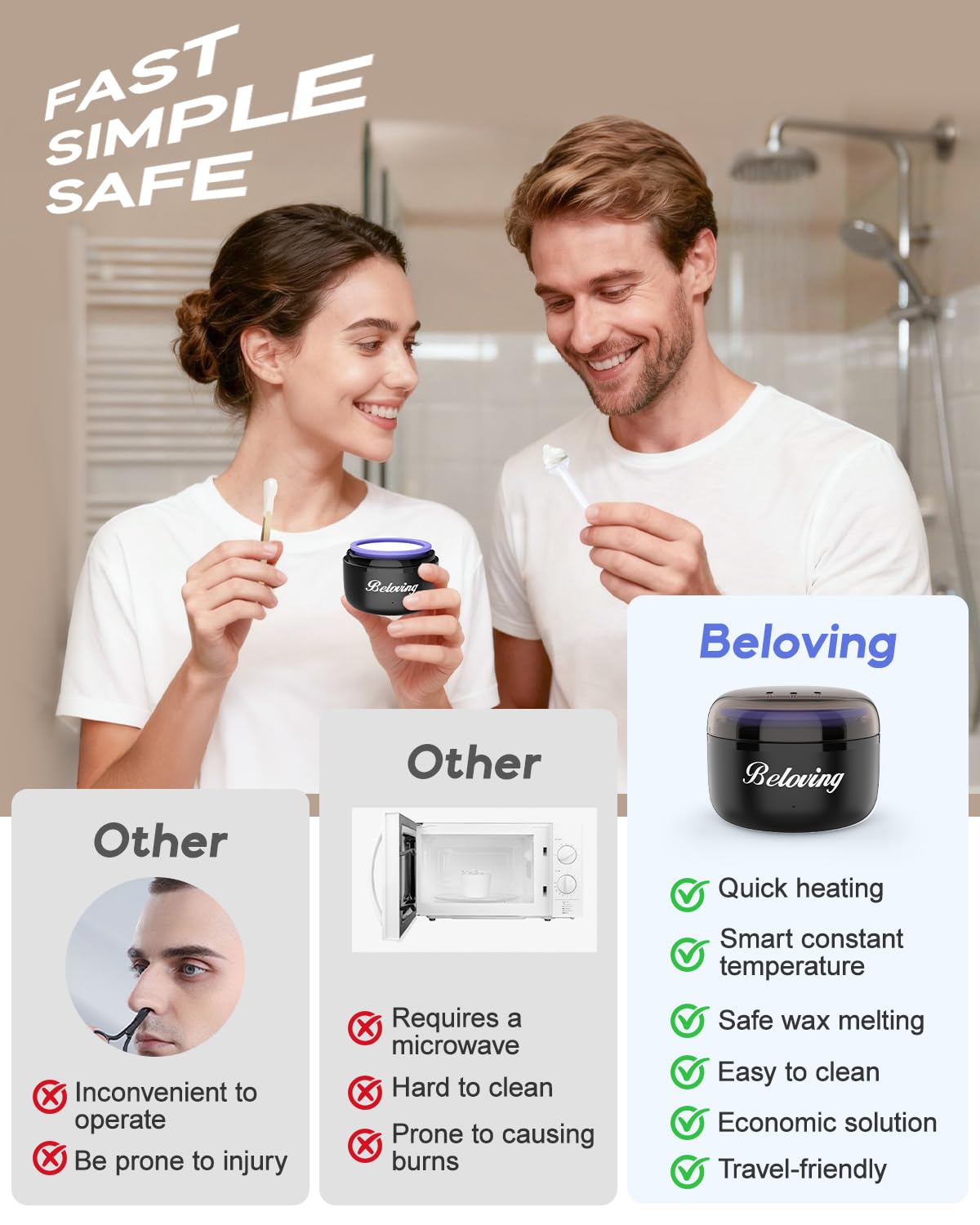 Nose Wax Kit, Mini Wax Warmer for Eyebrow Ear Hair Removal, Waxing Kit for Women Men with 100g Beads, 10 Applicators, 10 Nose Sticks, Portable at Home Waxer Melter Machine Kit for Face Waxing - Black
