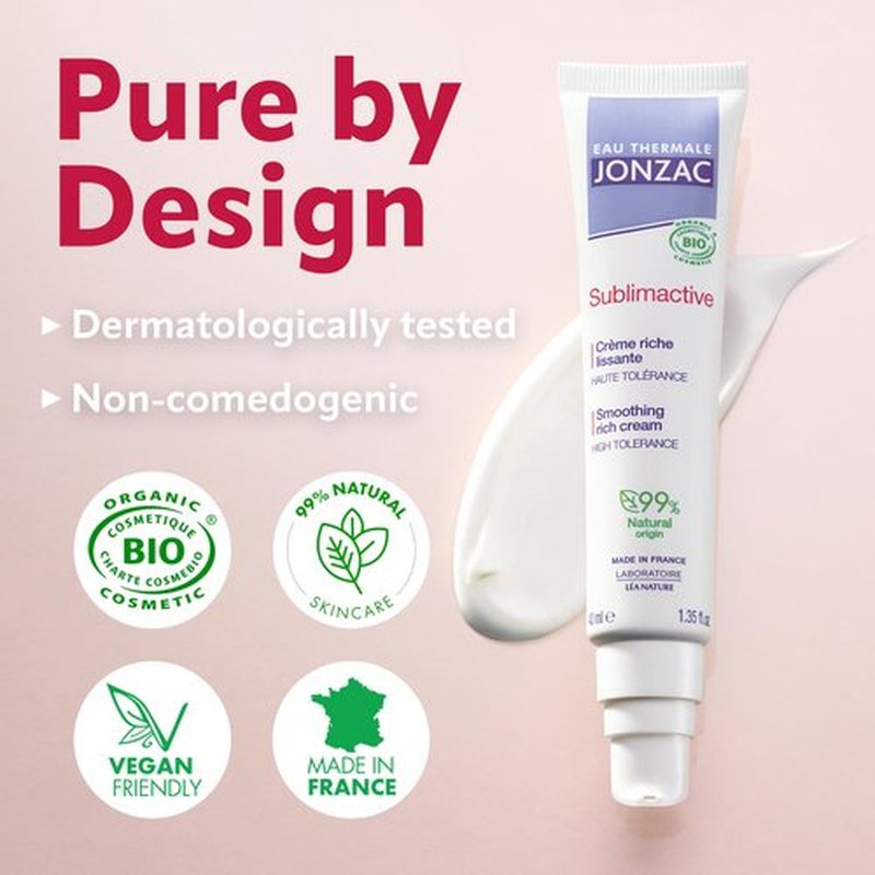JONZAC Eau Thermale Sublimactive Organic Anti-Aging Smoothing Rich Cream for Women - Firms and Smooths Skin - with Shea Butter - Natural Skin Care - Safe for Sensitive Skin - 1.35 fl oz