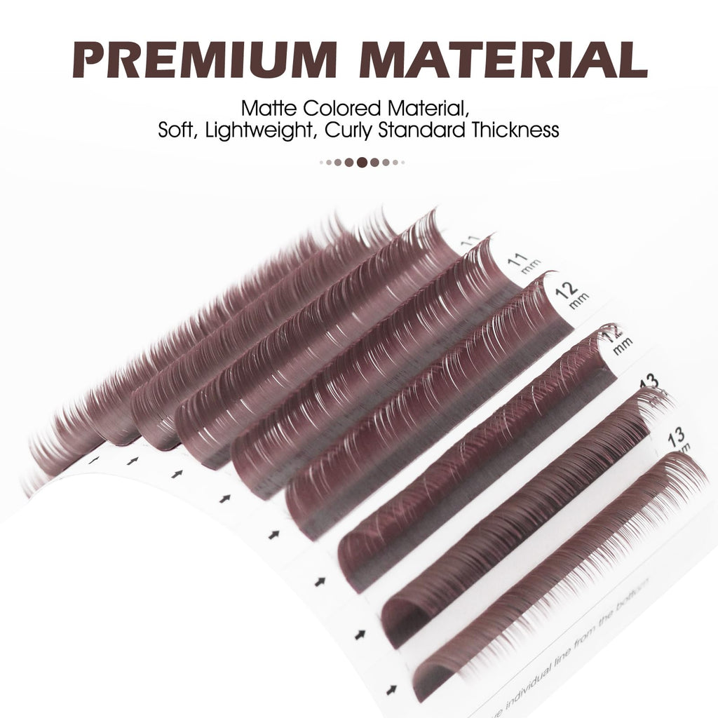 NATUHANA Colored Volume Eyelash Extensions 0.07mm C Curl 8-15mm Mixed & Single Length Tray Soft Individual Lashes, Professional Supplies for Lash Techs(Burgundy,0.07 C,8-15 MIX)
