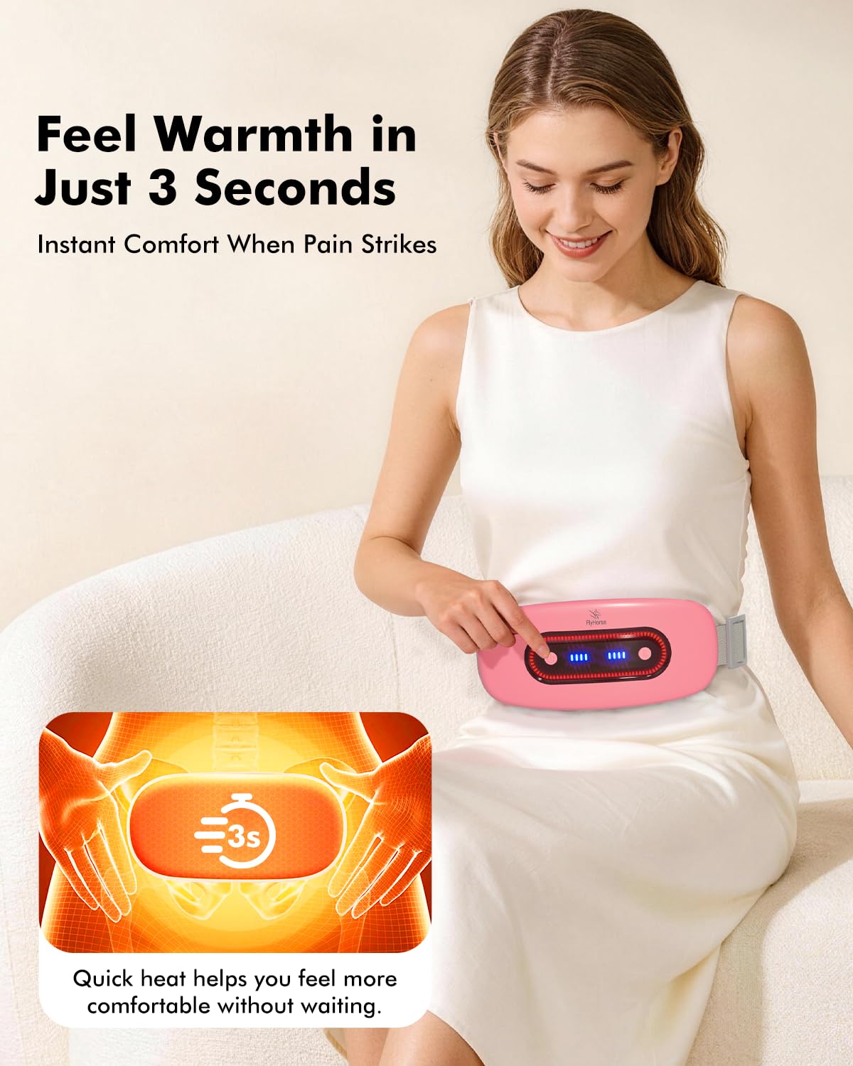 Electric Heating Pad, Portable Cordless Menstrual Heating Pad with 4 Heat Levels and 4 Massage Modes, Fast Large Heating Belly Wrap Belt for Cramps, Back Pain Relief Gifts for Women Girls Her (Pink)