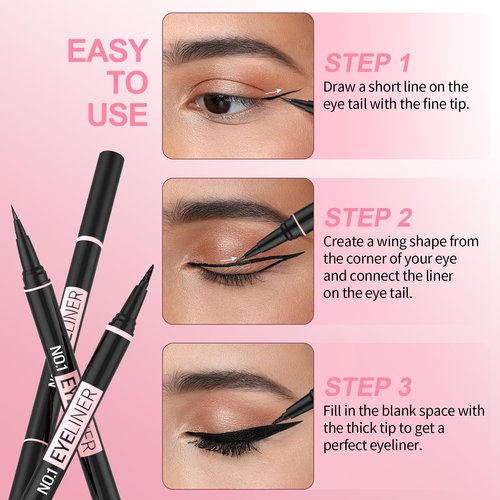 iMethod Liquid Eyeliner - Waterproof Eyeliner 2-in-1 Dual-Ended Eye Liner with Precise Brush-Tip and Thick Tip, Black Liquid Liner Pen, Matte Finish, Long Lasting, Smudge-proof, Transfer-proof, Black