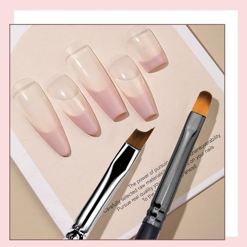 French Brush for Nails Oblique Head French Tip Nail Art Design Pen & Manicure Clean-Up Brushes UV Gel Acrylic Painting Drawing Pen Set,Black Handle & Fine Hair, NB113
