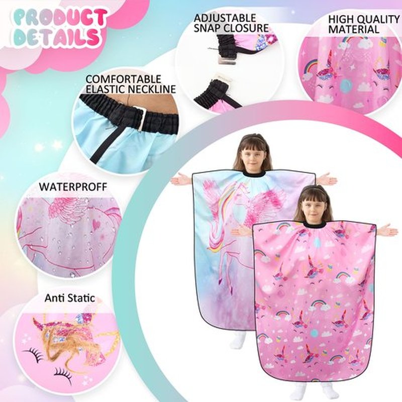 Ramede 2 Pcs Unicorn Barber Cape Professional Salon Hair Cutting Dye Hair Cut Apron Cape with Closure Cutting Cover for Kid