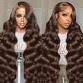 SFTNMEH 30 Inch Chocolate Brown Lace Front Wig 200 Density 13x6 HD Body Wave Human Hair Wig for Women with Baby Hair