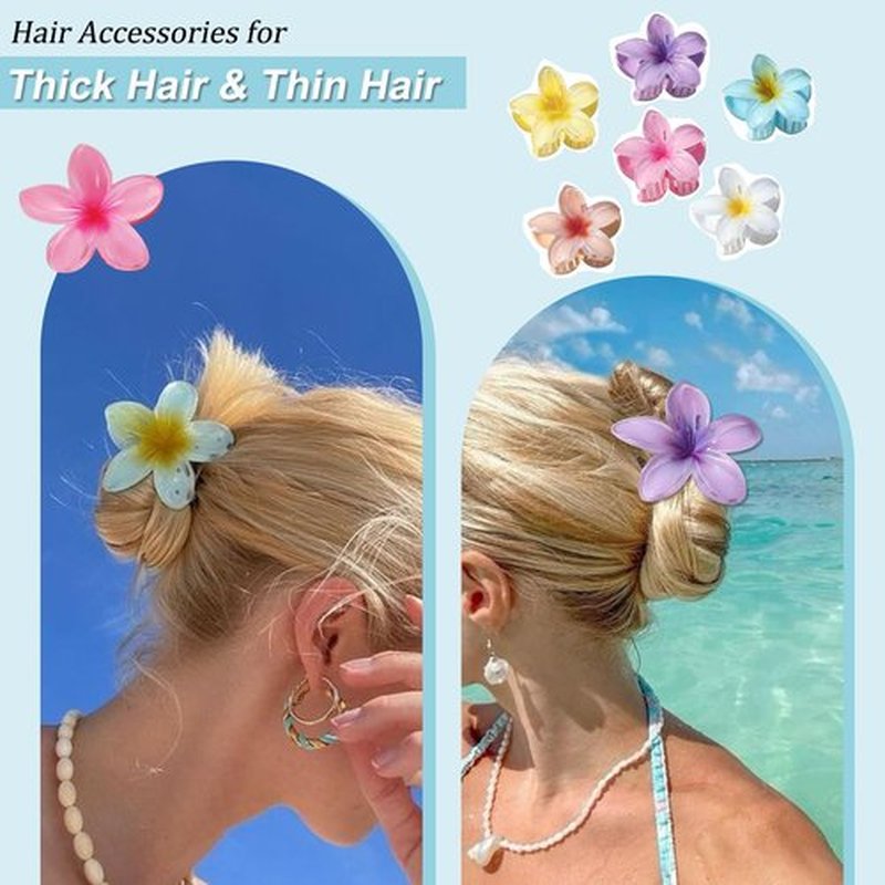 6Pcs Hawaiian Flower Hair Clips, Nonslip Strong Hold For Women,Large Hair Claw Clips for Thick Hair,Plumeria Big Cute Dasiy Hair Clips Beach Hair Accessories