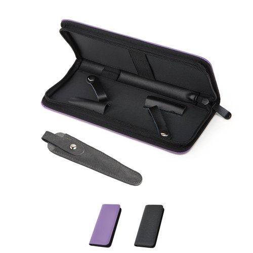 LAKE OF FIRE Scissors Case Featuring a Leather Cover and Zippers for Secure Storage and Enhanced Protection(Purple+Gray)