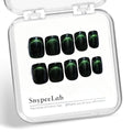 SnypeeLab Press on Nails Short Square, Green Cat Eye Nails, Glue on Nails Short, Football Nail, French Tip Smile Line Cat Eye Nails, Reusable, Acrylic 30Pcs(Green)