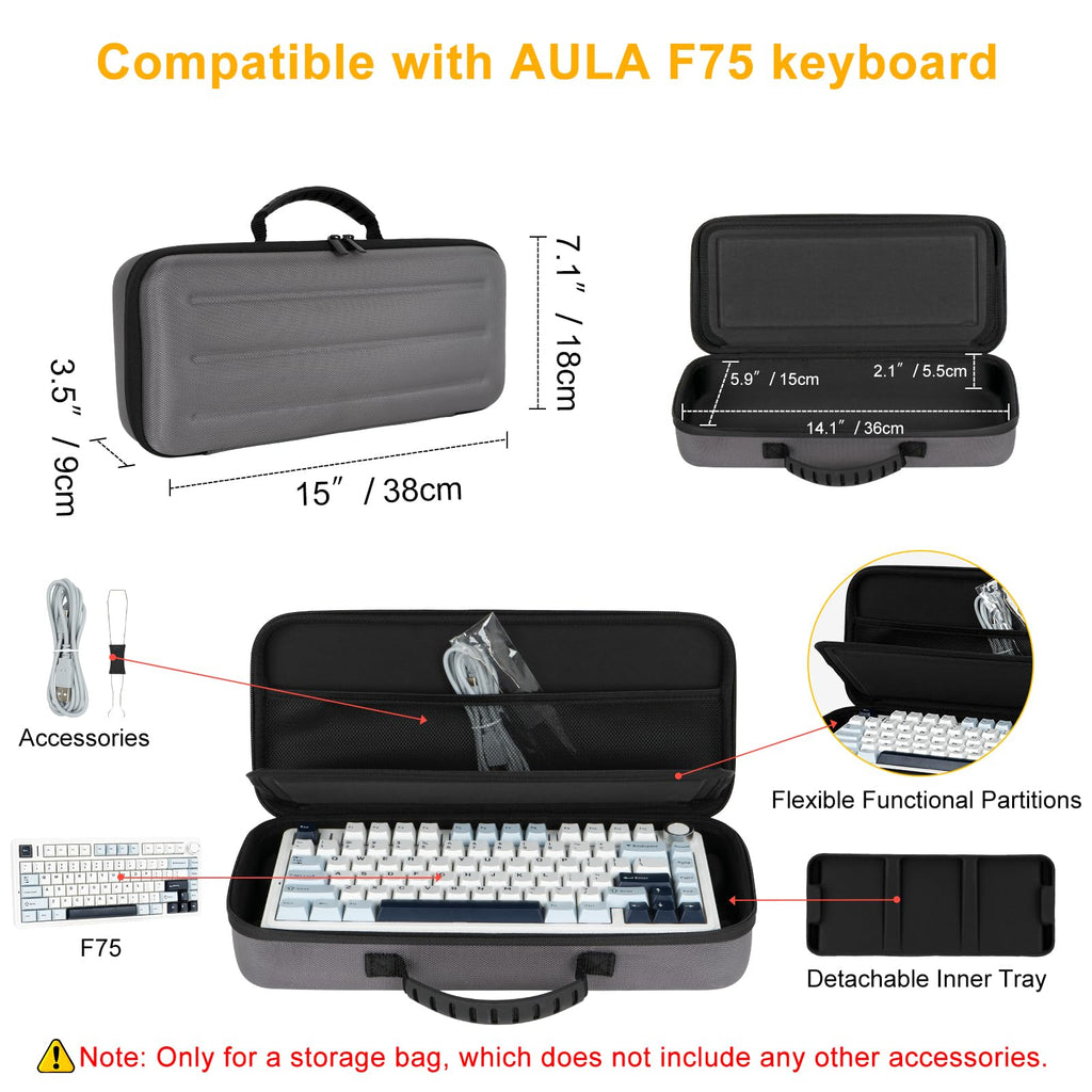 XINGFUDAO 75% Keyboard Case,Hard Carrying EVA Case for Aula F75 Wireless Mechanical Keyboard,Compatible with ASUS ROG Azoth 75% Wireless DIY Custom Gaming Keyboard