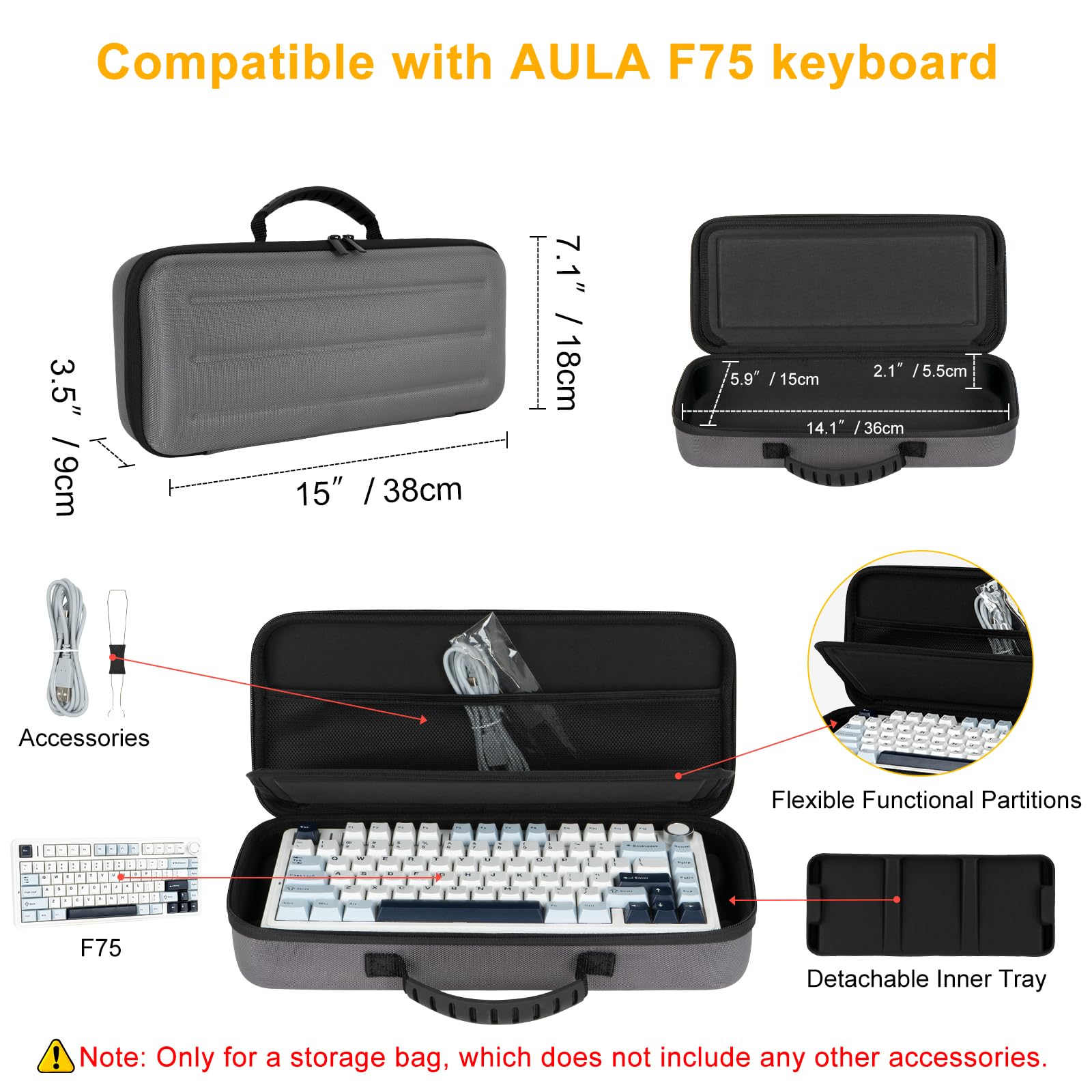 XINGFUDAO 75% Keyboard Case,Hard Carrying EVA Case for Aula F75 Wireless Mechanical Keyboard,Compatible with ASUS ROG Azoth 75% Wireless DIY Custom Gaming Keyboard