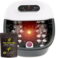 Foot Spa Bath Massager with Heat Bubbles and Vibration Massage and Jets, 16 OZ Tea Tree Oil Foot Soak Epsom Salt, Foot Soaker with Red Light, 22 Massage Rollers, Adjustable Temp -Black