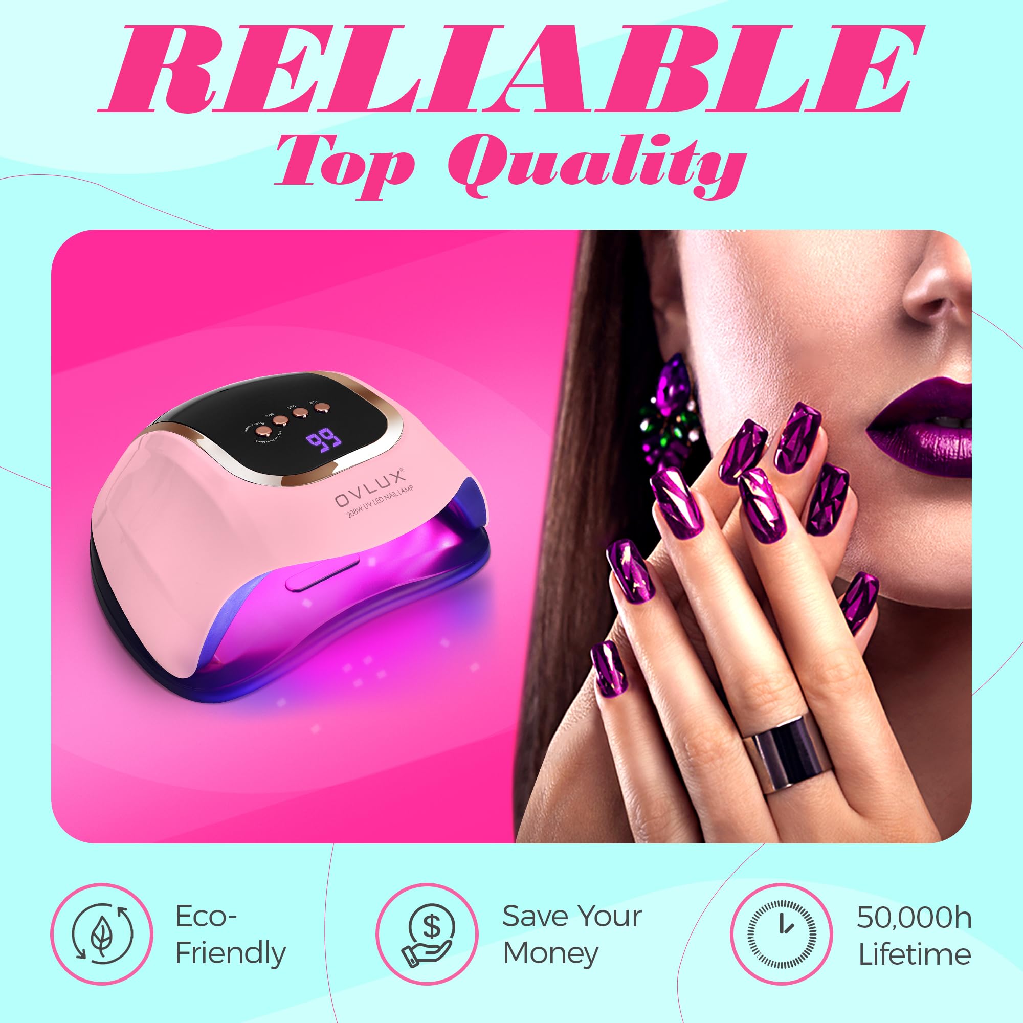 UV Light for Nails - 208W UV LED Nail Lamp with 66 Beads, Professional Nail Dryer for Quick Drying - lampara led para uñas Profesional