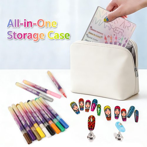12 Colors Nail Art Pens Set,Premium Waterproof Nail Pens for Pail Art Painting Nails, Quick-Dry Nail Pens for Detailed Nail Design & Creative Manicures