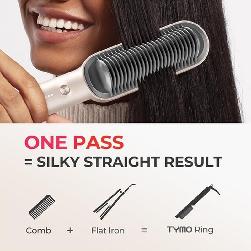 TYMO Ring Hair Straightener Brush - Fast Heating Comb with 5 Temperature Settings | Gold Finish