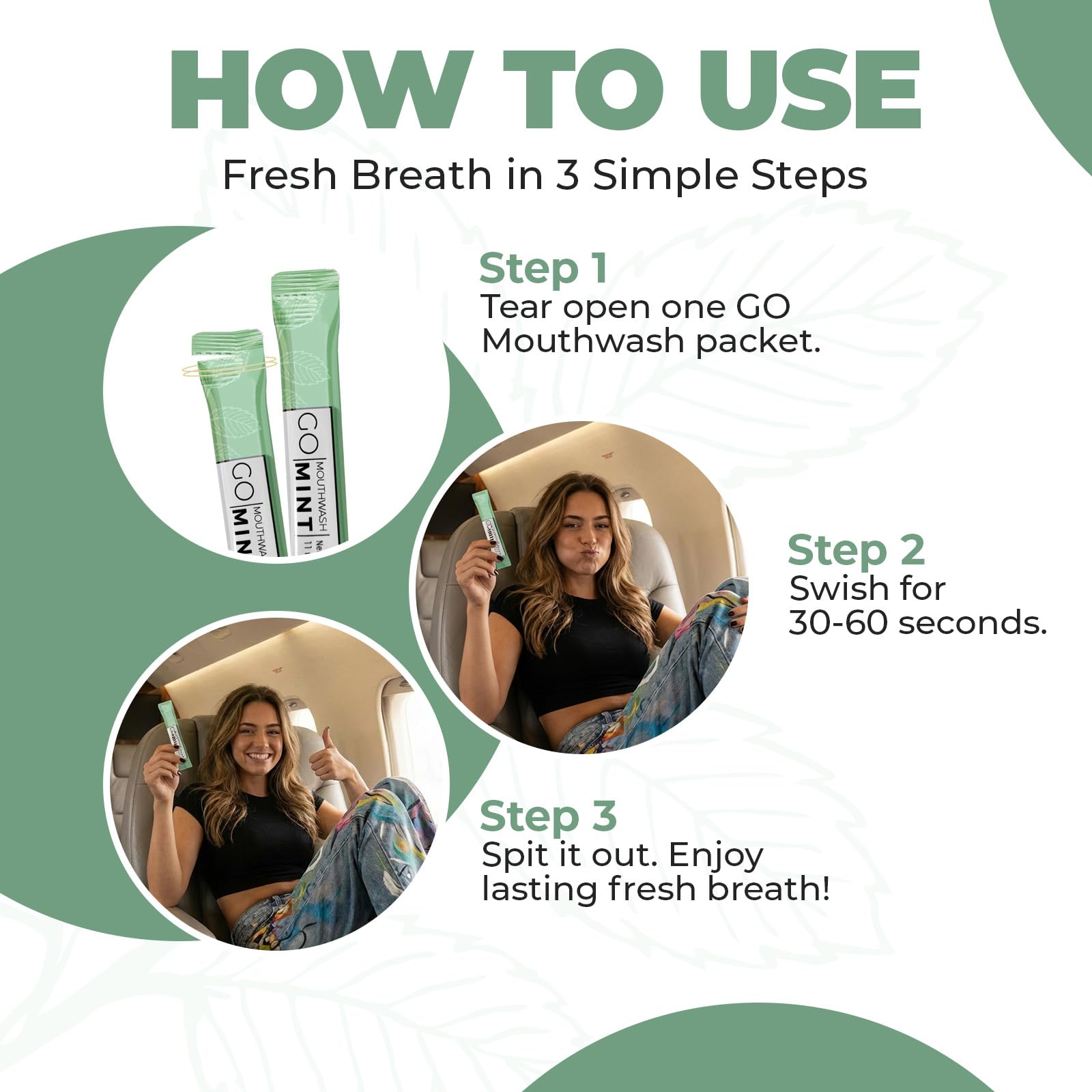 GO Travel Size Mouthwash Packets – Individual sachets for Fresh Breath - TSA Compliant - Smart Packet Design to Reduce Travel Bottle Waste - Liquid Mint Flavored Portable Bulk