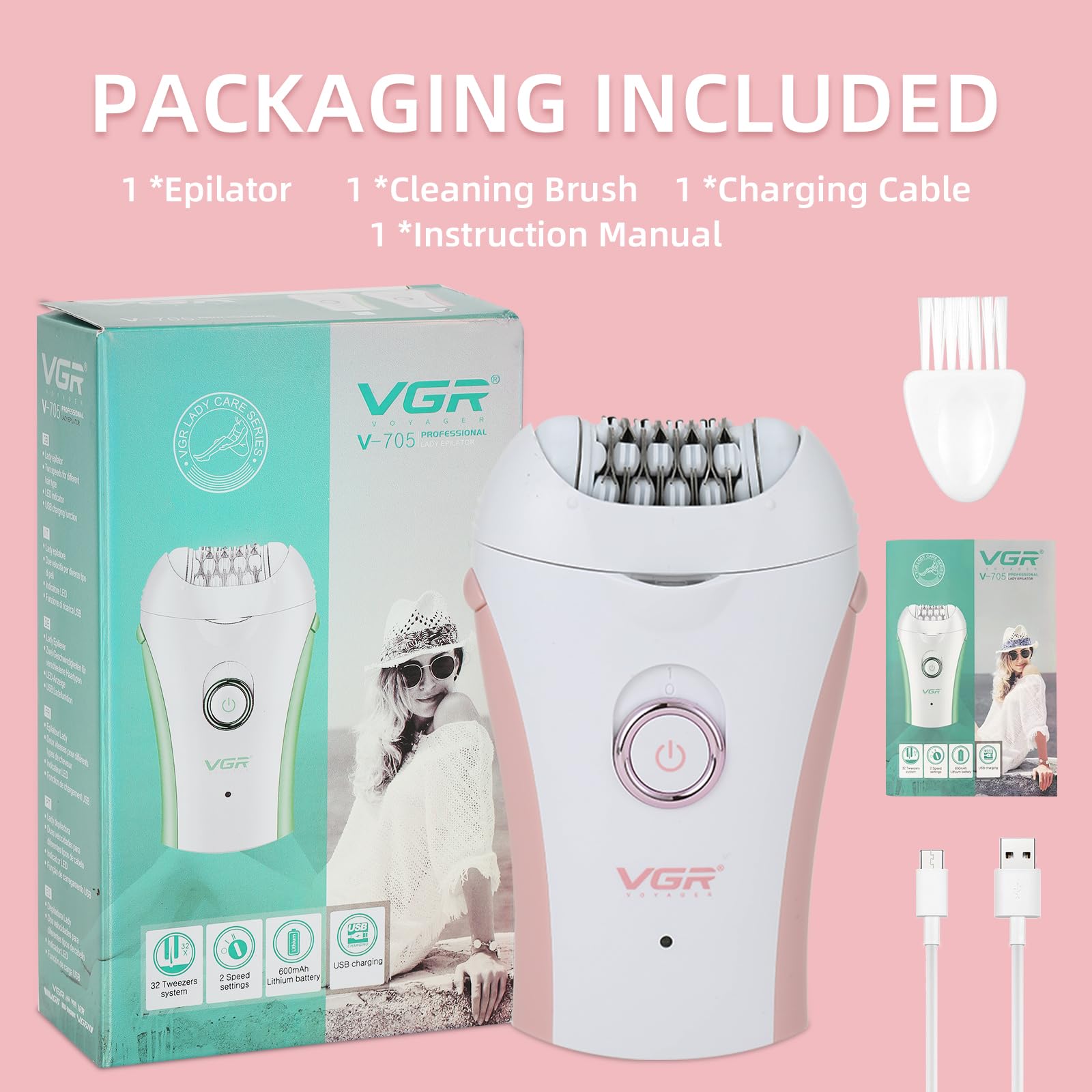 Glabrouse Skin Smooth Glide Epilator for Women,Facial Epilator for Women,Cordless Face Hair Remover with Light,Hair Rmoval for Face Bikini Legs, Body Removal Device
