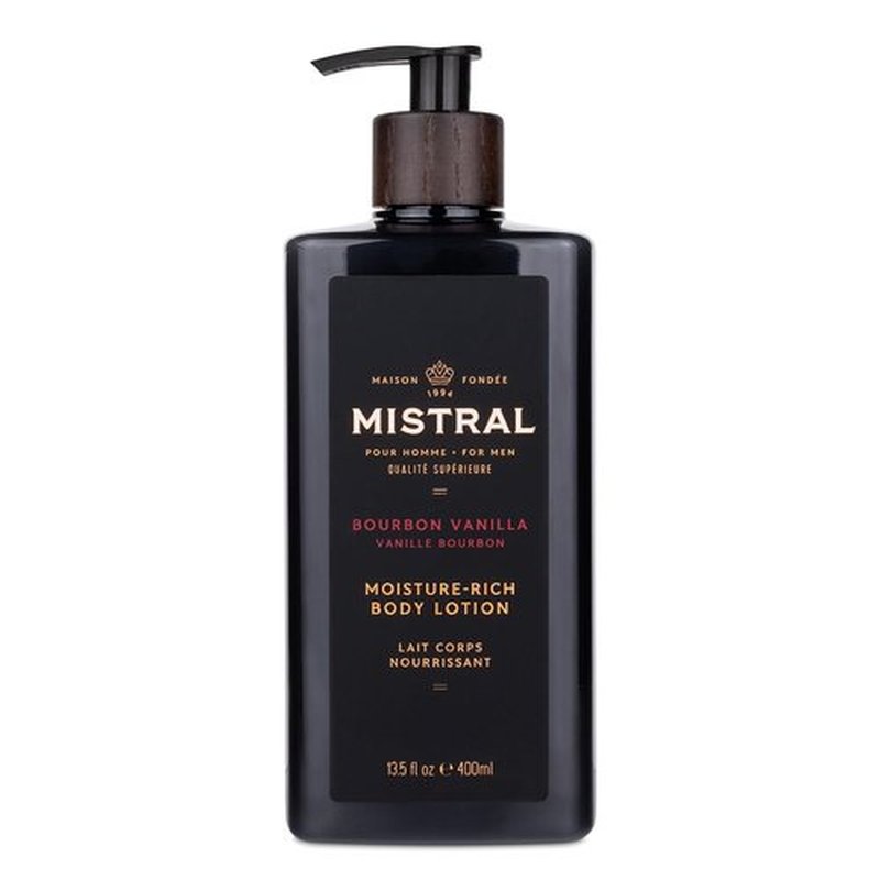Mistral Bourbon Vanilla Body Lotion for Men - Moisture-Rich, Fast-Absorbing Cream with Shea Oil & Squalane | 13.5 fl oz