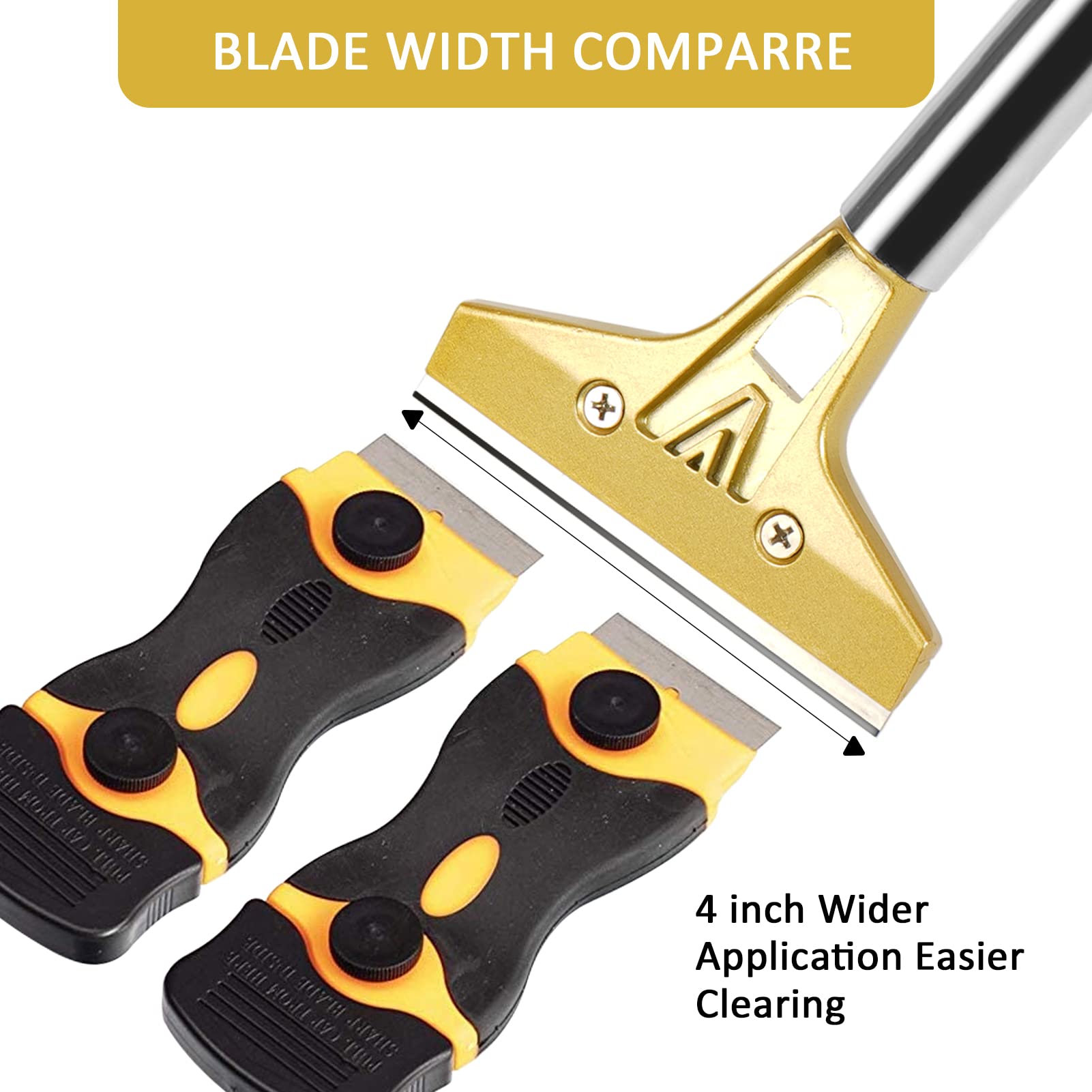 wanguan Razor Blade Scraper,Floor Scraper Tool with 20PCS Extra Blades,Paint Scraper Ideal for Cleaning Stove Top,Windows,Glass,Tiles,Wall,Labels.(4 in,Metal)