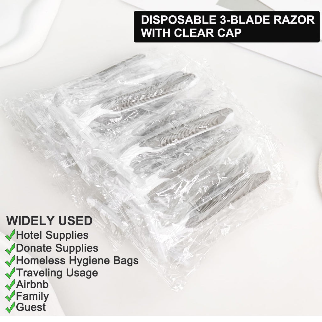 Xuezoioy Disposable Razors Bulk Pack of 30,Gray Travel Bulk Razors Single Use Individually Wrapped 3 Blade Men's Disposable Shaving Razors with Clear Cap for Homeless,Hotel,Charity,Air Bnb,Unisex