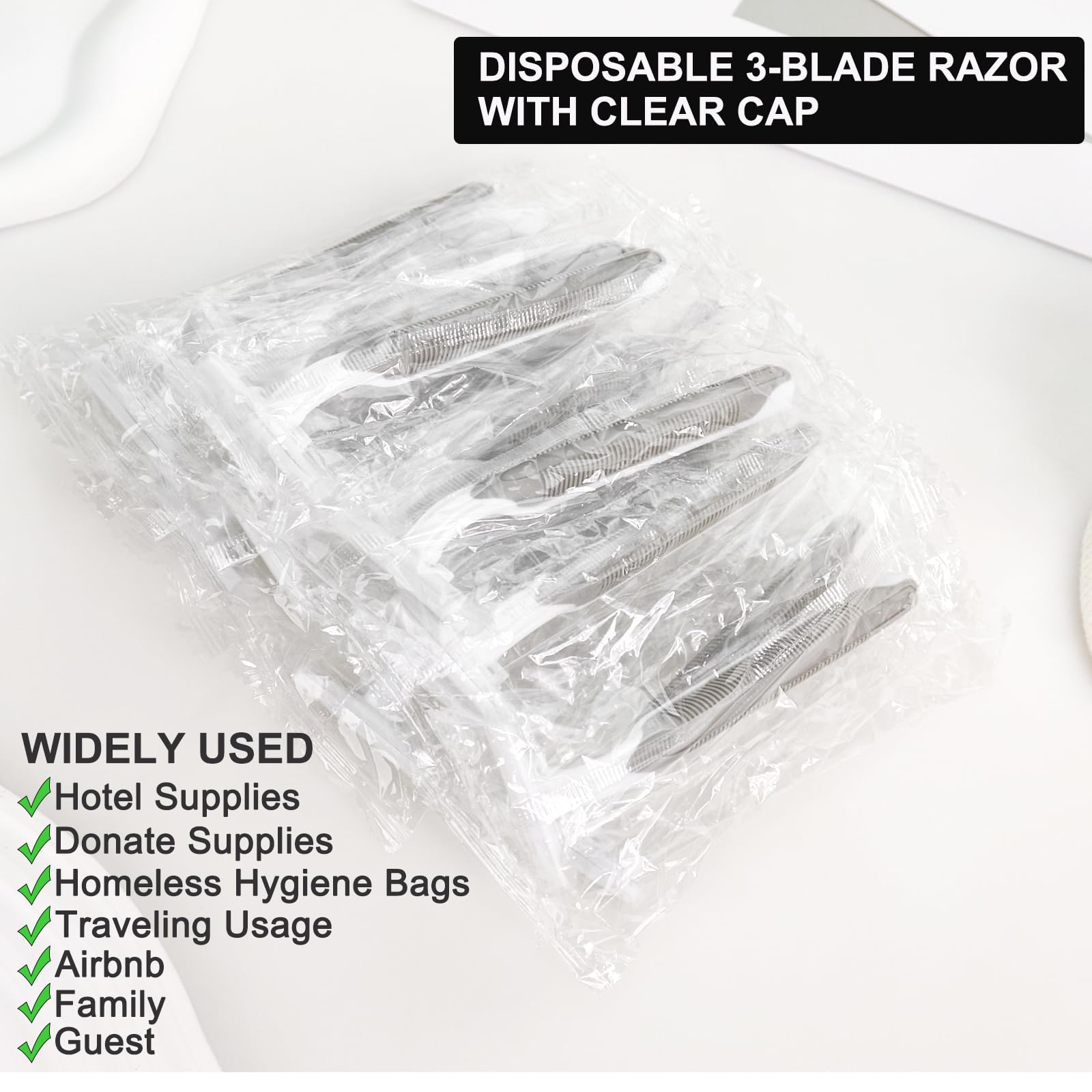 Xuezoioy Disposable Razors Bulk Pack of 30,Gray Travel Bulk Razors Single Use Individually Wrapped 3 Blade Men's Disposable Shaving Razors with Clear Cap for Homeless,Hotel,Charity,Air Bnb,Unisex