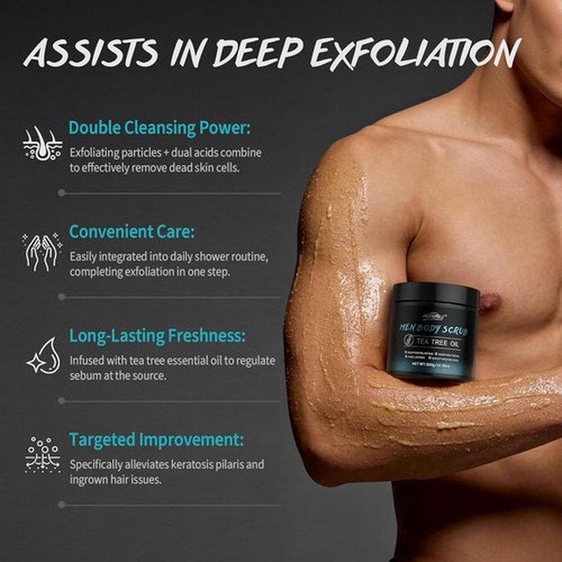 Men's Body Scrub by [Brand Name] - Exfoliating Tea Tree Oil Formula for Smooth Skin | 2% BHA & 10% AHA