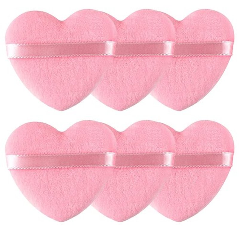 Skiennix Heart Shape Makeup Puff - Soft Velour Cosmetic Blender for Loose Powder | 6 Pieces, Pink