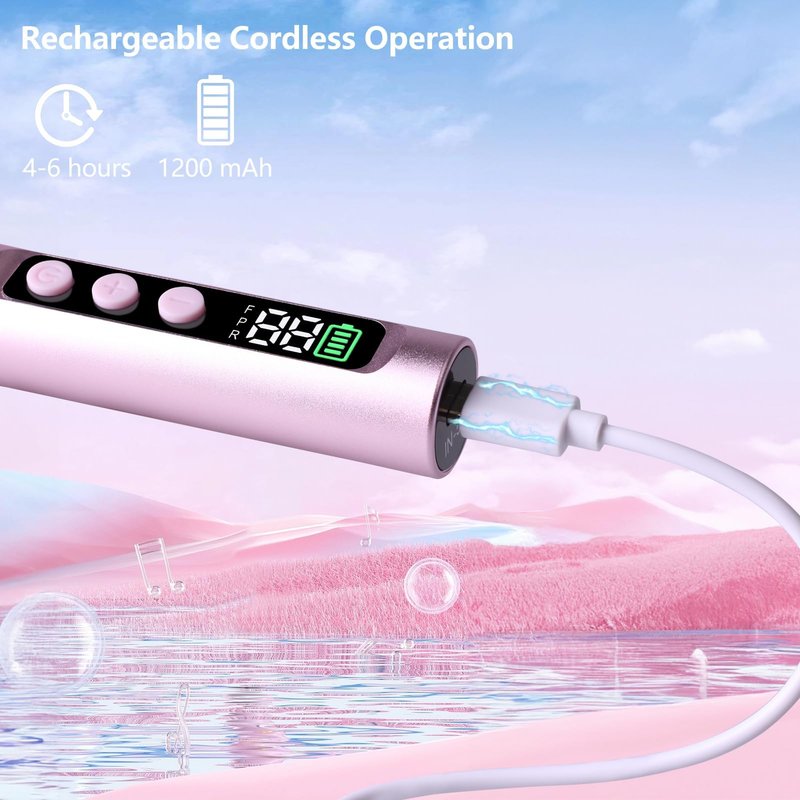 Welan Electric Nail Drill Professional, Cordless NailDrill, 35000RPM Professional NailDrill, Portable Efile Nail Drill Machine for Acrylic and Gel Nail with Manicure and Polishing Tool Set (Pink)