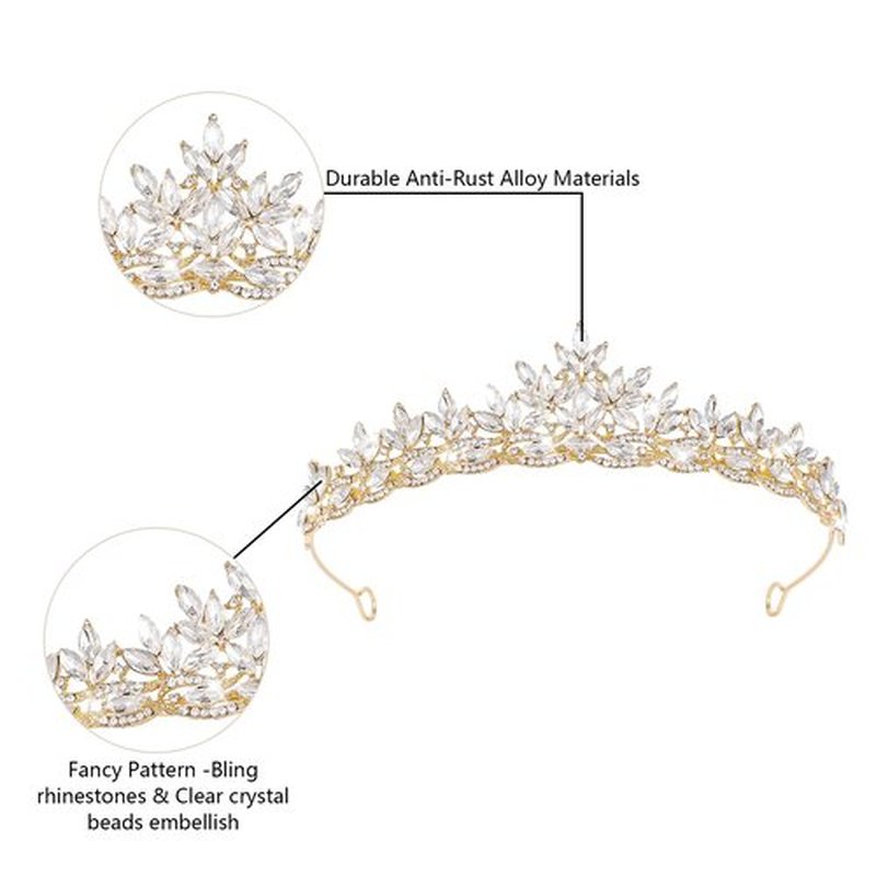 JITINX Crystal Tiaras & Crowns for Women, Bride Royal Queen Headband Princess Headpieces for Birthday Cake Crown & Prom Pageant Party (Gold Crown)