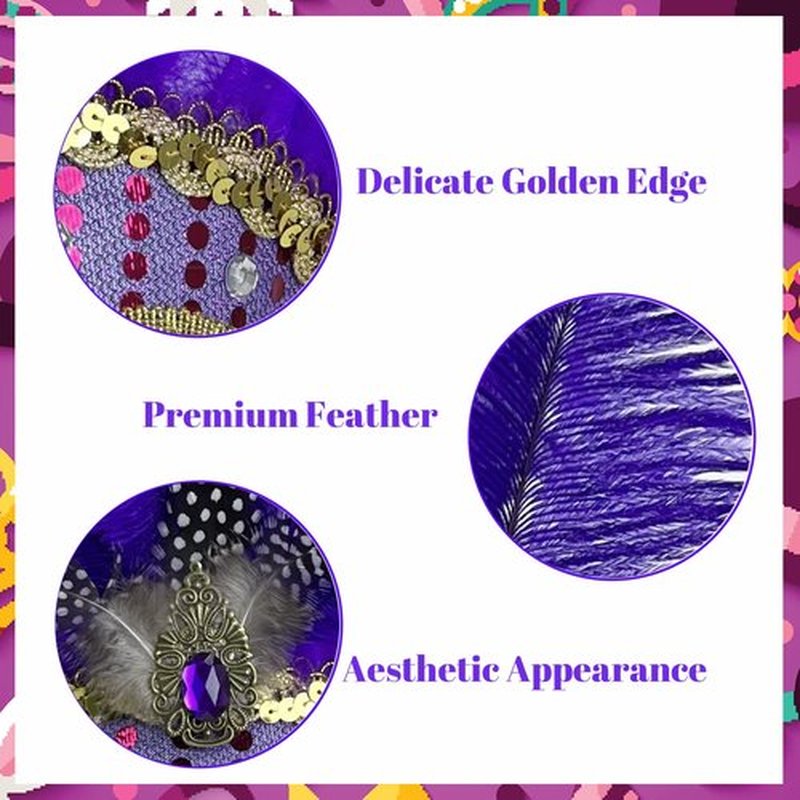 Goenb Mardi Gras Headband, Mardi Gras Headband for Women Showgirl Carnival Feather Headpiece for Hawaii Costume Party (Purple)