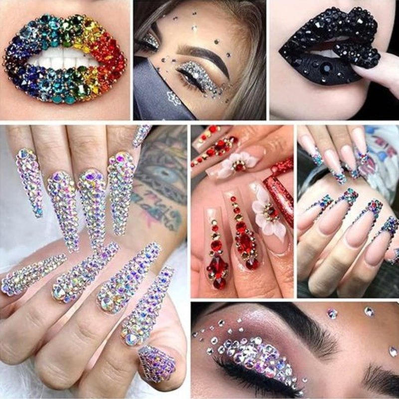 Nail Diamonds Rhinestones Flatback 12-slot box Bright red Mixed Nail Art Studs Gems with 1 Tweezer and Pen,Nail Art Charms, DIY for Phone Case, Cup, Hair Accessories. (Bright red)