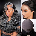 Wear and Go 13x6 Lace Front Wigs Human Hair for Women 180% Density Glueless Ear-to-Ear HD Lace Frontal Wigs Human Hair Pre Plucked Pre Cut Pre Bleached Knots Body Wave Wigs with Drawstring 20 Inch