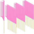 Patelai 30 Pcs Rat Tail Combs Bulk Steel Pin Rat Tail Carbon Fiber Heat Resistant Teasing Combs Fine Tooth Pintail Braiding Hair Tools for Stylists Salon Sectioning Detangling(Pink and Gold)