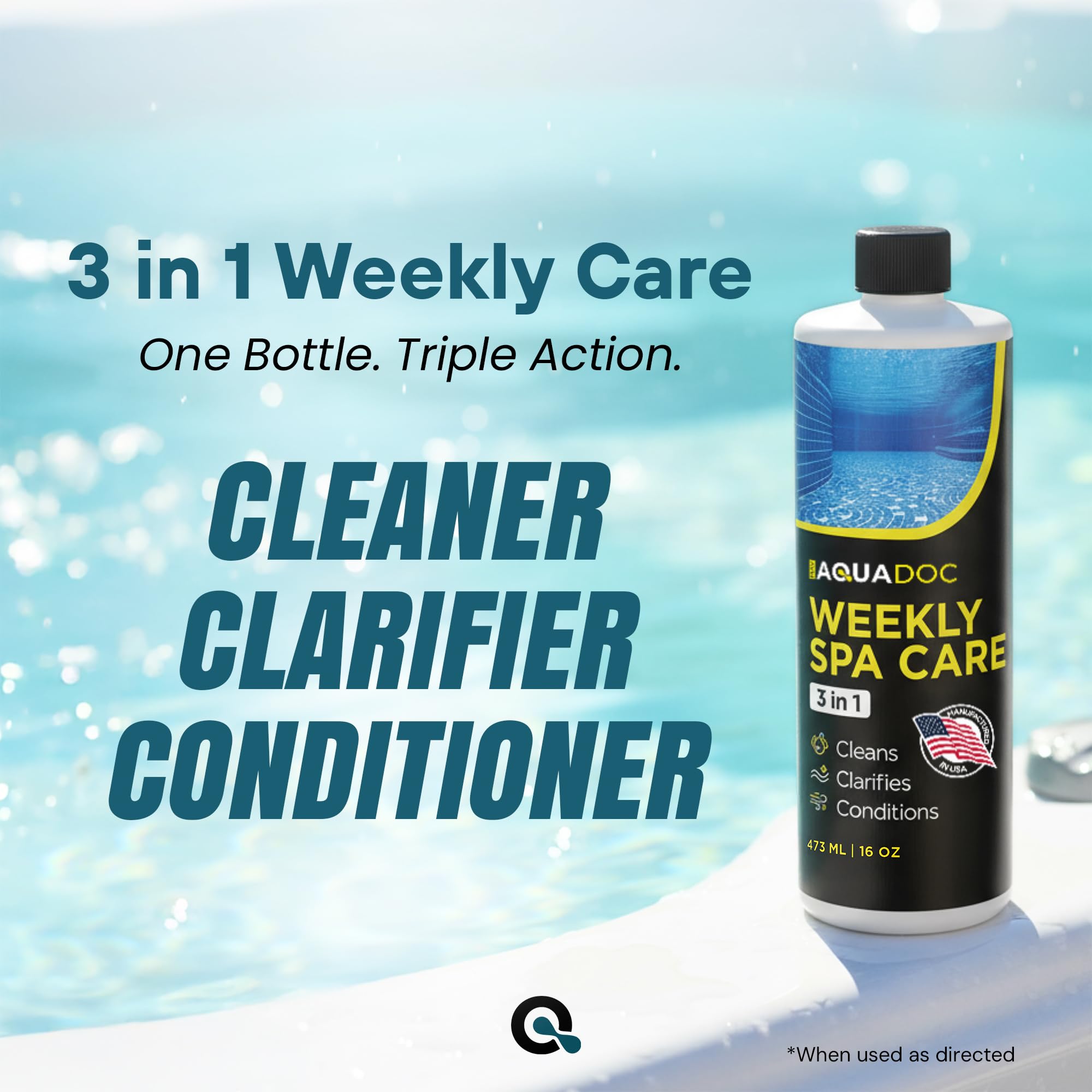 AquaDoc 3 in 1 Hot Tub Weekly Care - Concentrated Spa Clarifier, Cleaner & Water Conditioner - Works with Chlorine, Bromine & Saltwater - Hot Tub Chemicals Made in USA - 16 oz