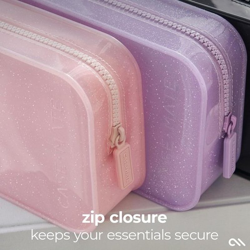 Case-Mate Jelly Makeup Bag - Waterproof Travel Cosmetic Organizer - Small Ballet Pink Zipper Pouch for Essentials