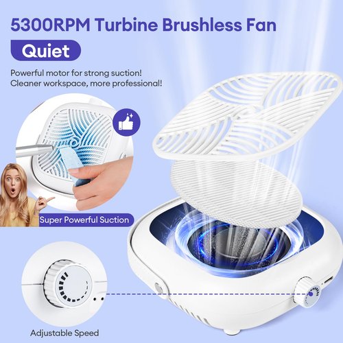 Cordless Nail Dust Collector for Acrylic: Small Quiet Rechargeable Vacuum Nail Tech Fan Standing Design for Nail Art - 600Pa Dust Collector for Nail Low Noise Salon Home Use