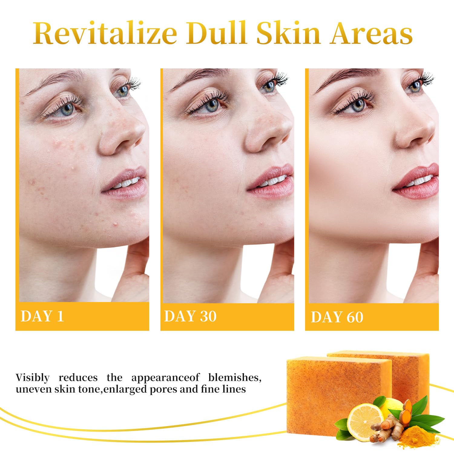 DOXOLATO Lemon Turmeric Soap Bars for Face Body - Gentle Exfoliating Turmeric Soap Bar Improve Skin Texture Moisturizing, 3 Bars