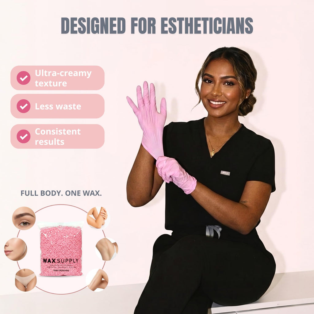 Pink Cream Hard Wax Beads for Sensitive Skin Rosin Free - 2.2lb (1000g) Hypoallergenic Waxing Beads with Argan Oil & Cocoa Butter - European Formula Professional Brazilian Body Wax