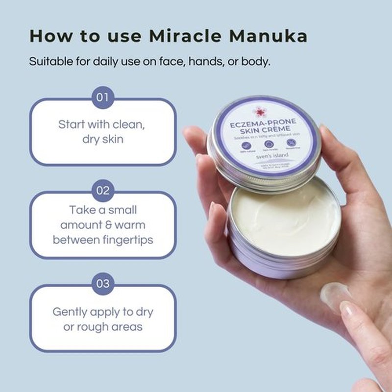 Sven's Island Miracle Manuka Cream (8.8oz) | Natural Steroid-Free Eczema Cream & Face Moisturizer | Dermat Approved | With Manuka Leaf Oil | For Dry Skin, Babies & Adults | Made in New Zealand