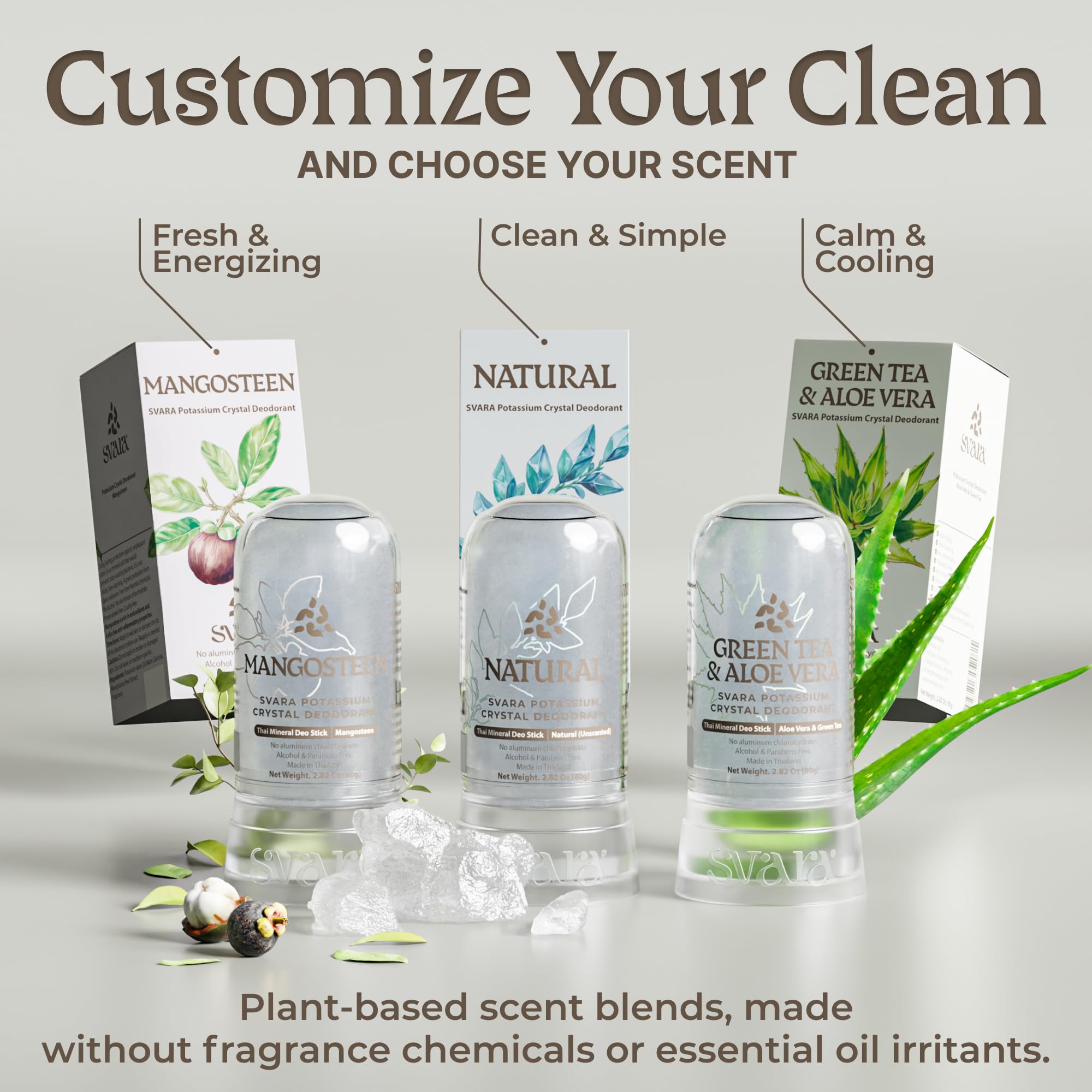 SVARA Natural Alum Crystal Deodorant Stick for Women & Men – Potassium Alum Stone for Odor Control, Smooth Non-Sticky Mineral Rock Design for Daily Freshness & Easy Application – Mangosteen (2.82Oz)