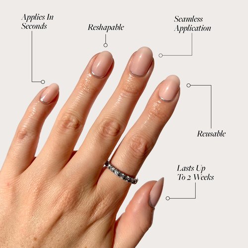 Glamnetic Press On Nails - Silver Belle | Short Round Natural Base with 3D Silver Foil | 30 Nail Kit with Glue, 12 Sizes